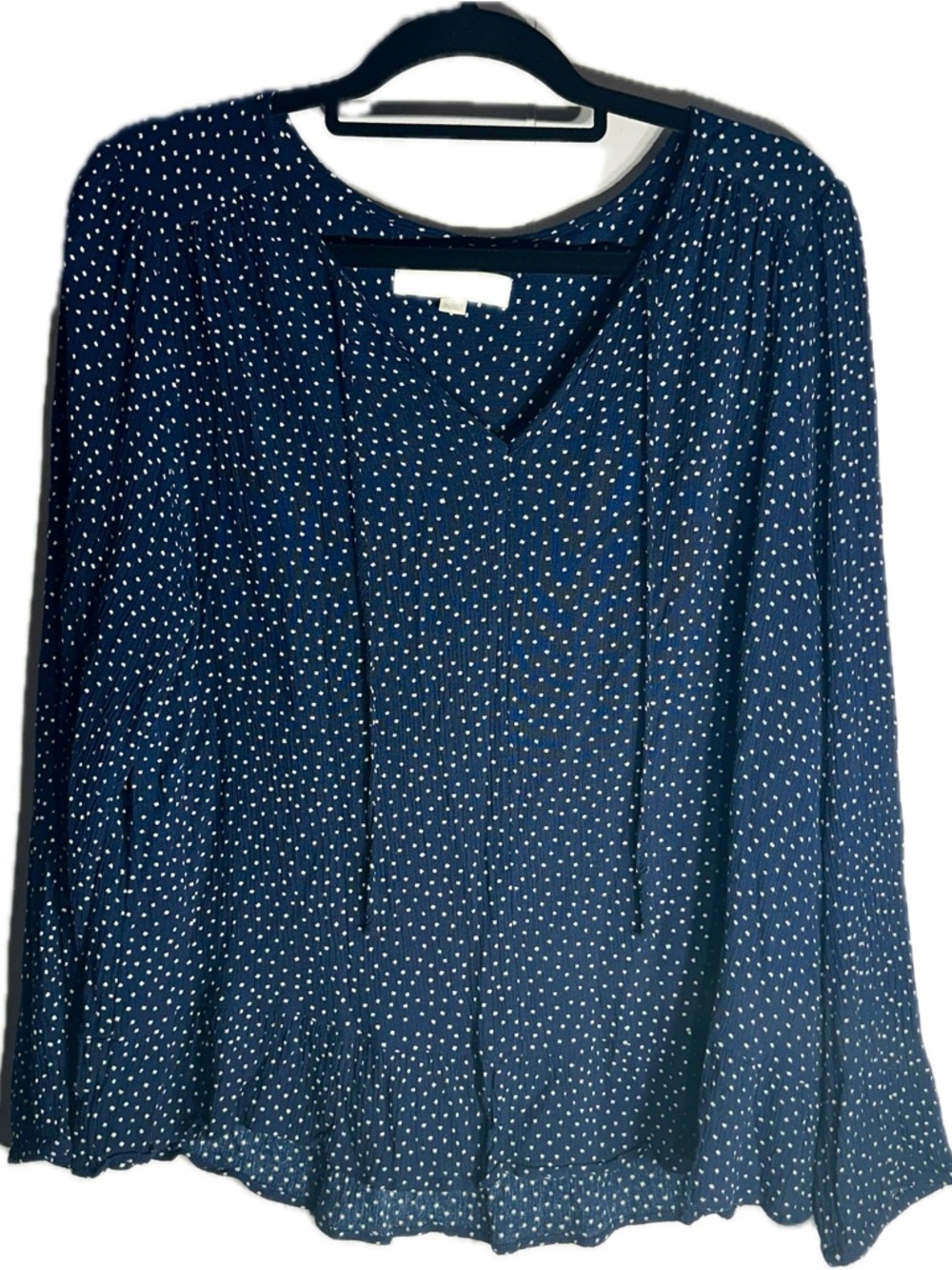 LOFT Navy Polka Dot V-Neck Blouse - Picture 3 of 5